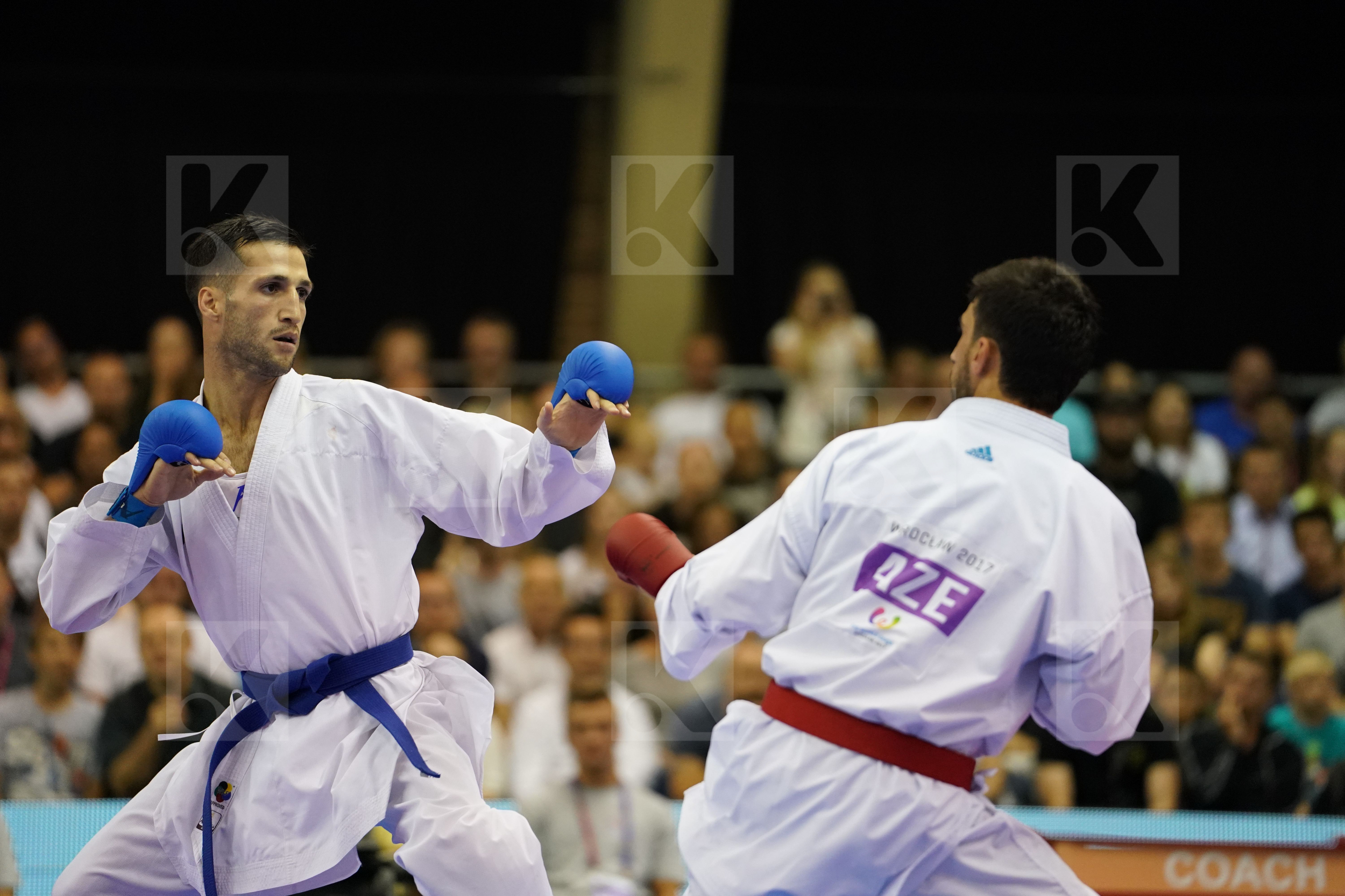 Azerbaijan Farzaliyev Firdosi Gold match Iran Islamic Republic of Male Kumite -60kg Mehdizadeh Amir